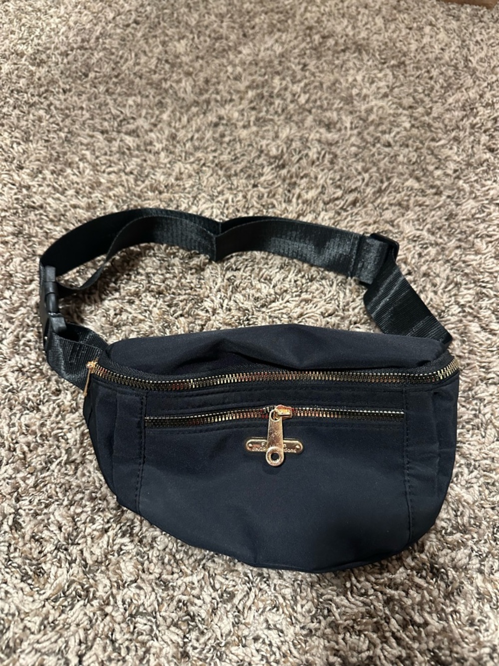 Black Waist Bag with Gold Hardware